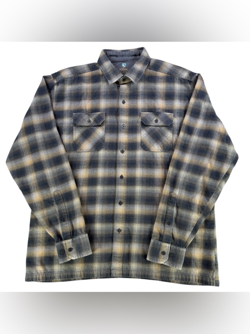 Kuhl Dillingr Plaid Flannel Long Sleeve Shirt Mens X-Large Checkered Print Brown